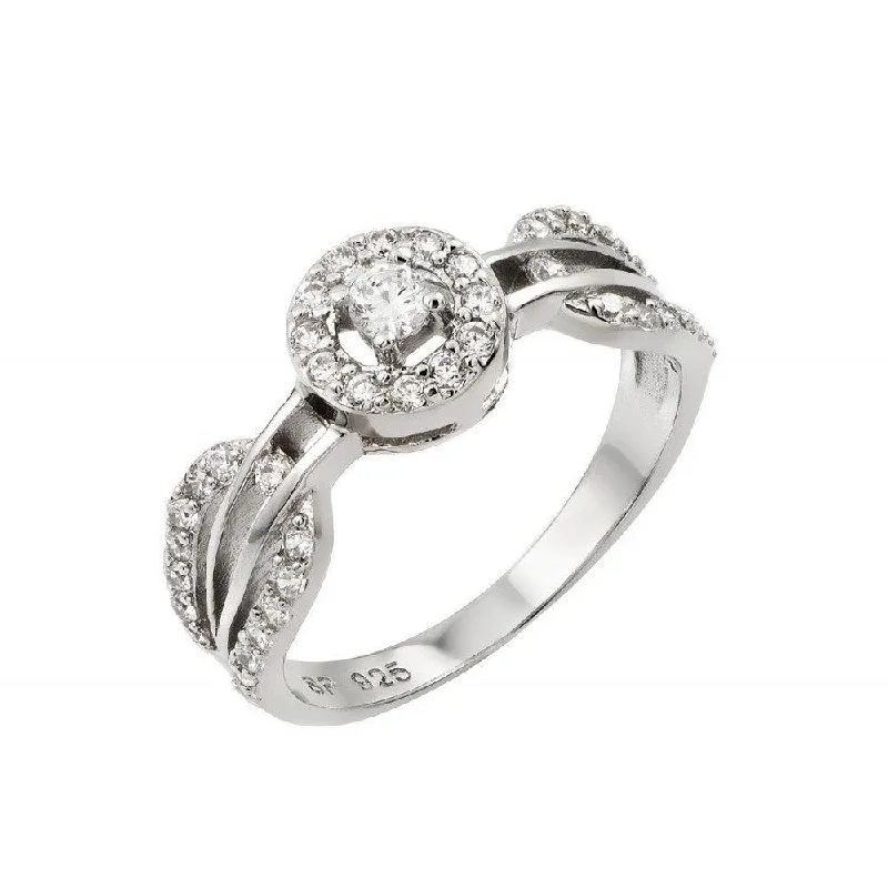 Ladies rings multi-tier styles-Silver 925 Rhodium Plated Looped Band Pave Small Center CZ Ring - STR00944