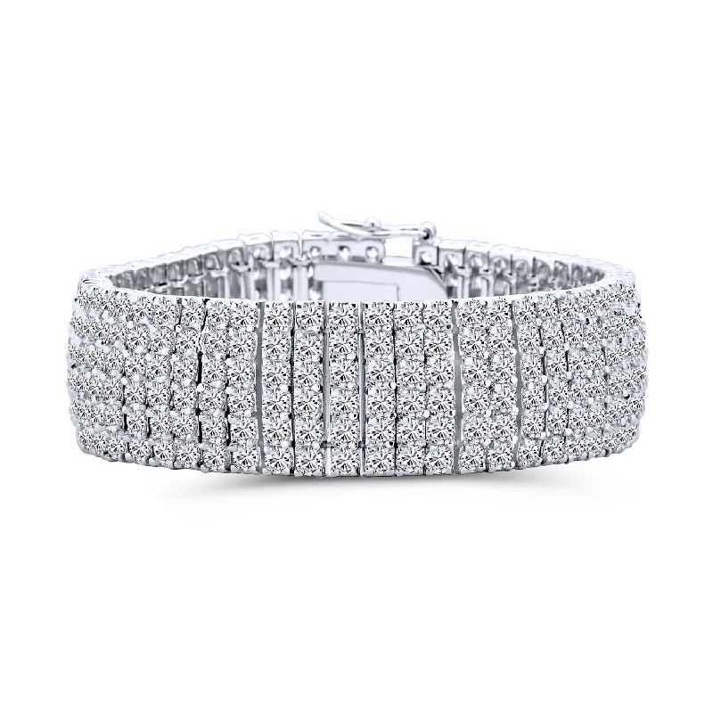 ladies bracelet silver-Classic Bridal Jewelry CZ Cubic Zirconia Tennis Bracelet Silver Plated 7 Inches