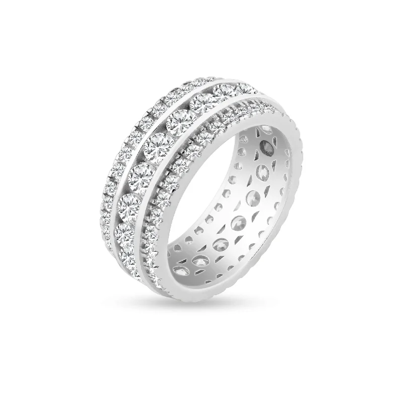 Ladies rings garnet red rings-Silver Rhodium Plated CZ Eternity Channel Ring - STR00450