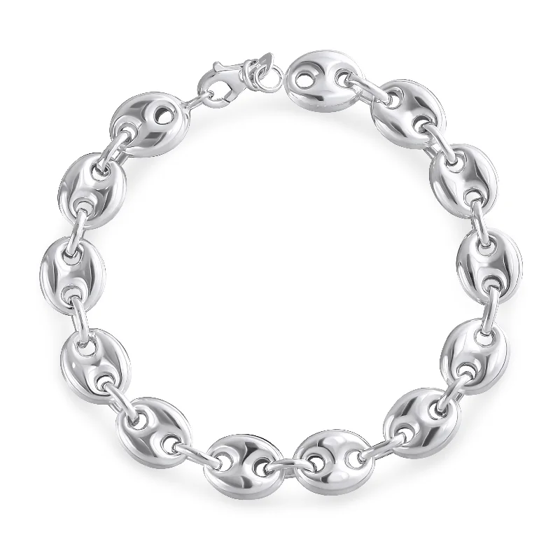 ladies bracelet winter silver-Unisex Sterling Silver Nautical Anchor Chain Link Bracelet 9MM Wide