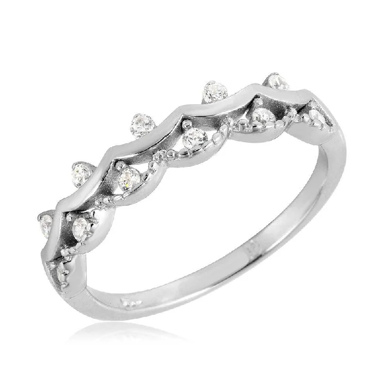 Ladies rings medium width styles-Silver 925 Rhodium Plated Crown Ring - BGR01071