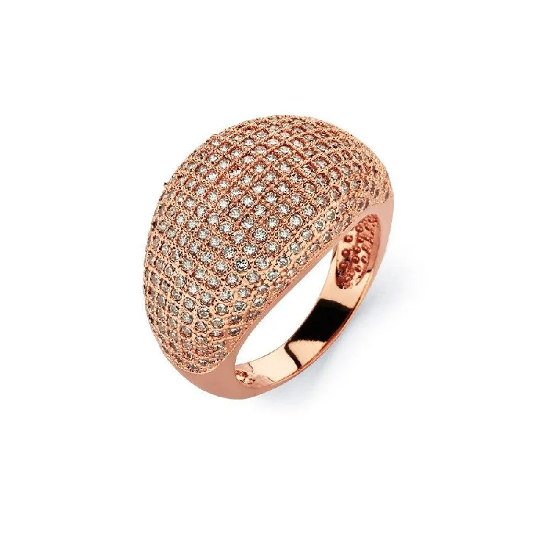 Ladies rings subtle beauty designs-Silver 925 Rose Gold Plated Clear Micro Pave Set CZ Cigar Band Ring - BGR00756RGP