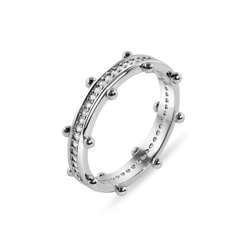 Ladies rings stainless steel options-925 Sterling Silver  Rhodium Plated Beaded Eternity Clear CZ 2.5mm Ring - GMR00401