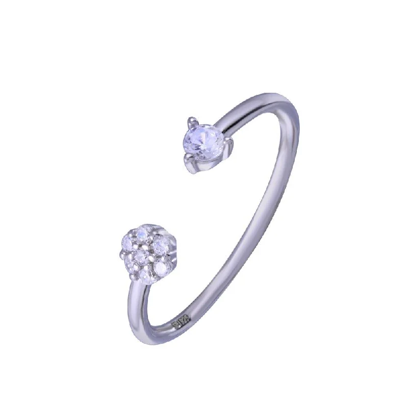 Ladies rings art deco elegance-Rhodium Plated 925 Sterling Silver Flower with Clear CZ Ring - STR01149