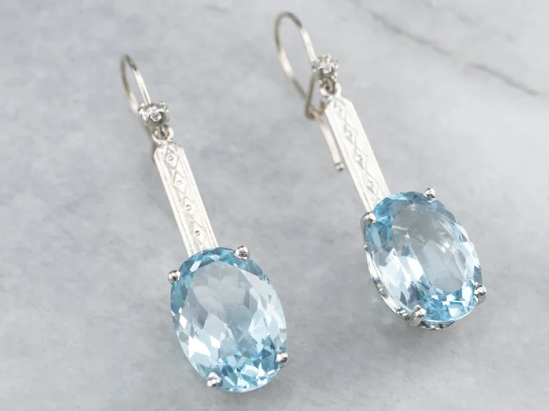 Ladies earrings copper tone designs-Blue Topaz and Diamond Drop Earrings