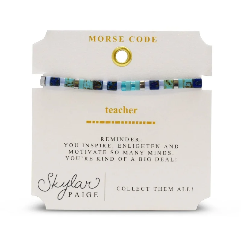 ladies bracelet sterling silver-Teacher - Morse Code Tila Beaded Bracelet