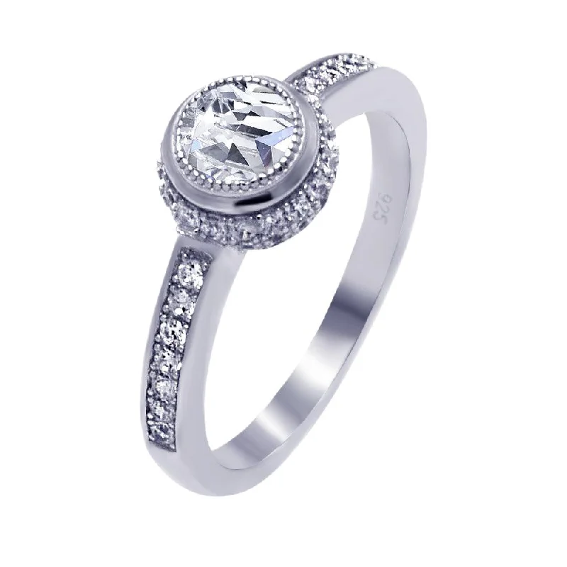 Ladies rings emerald cut rings-Silver 925 Rhodium Plated Micro Pave Round Center CZ Circle Ring - ACR00046