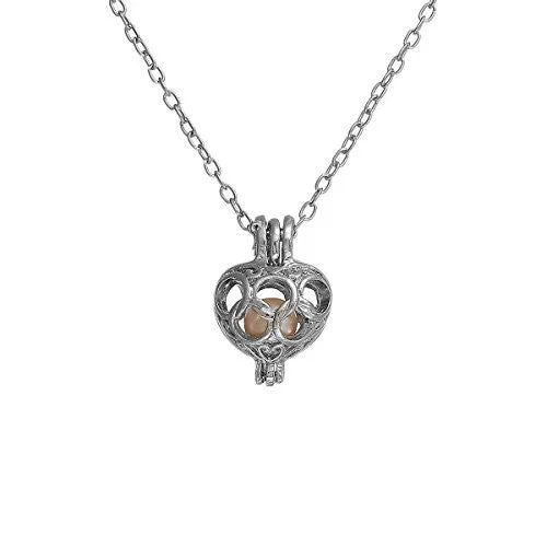 ladies necklace matte-Sexy Sparkles Pearl and Hollow Heart Locket Necklace Silver Tone