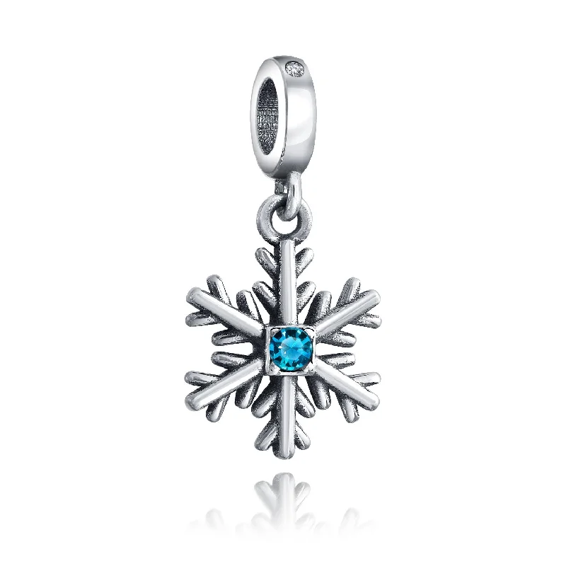 ladies bracelet party rose gold-Christmas Charm Bead Ice Blue Crystal Snowflake for Winter Holiday Bracelets