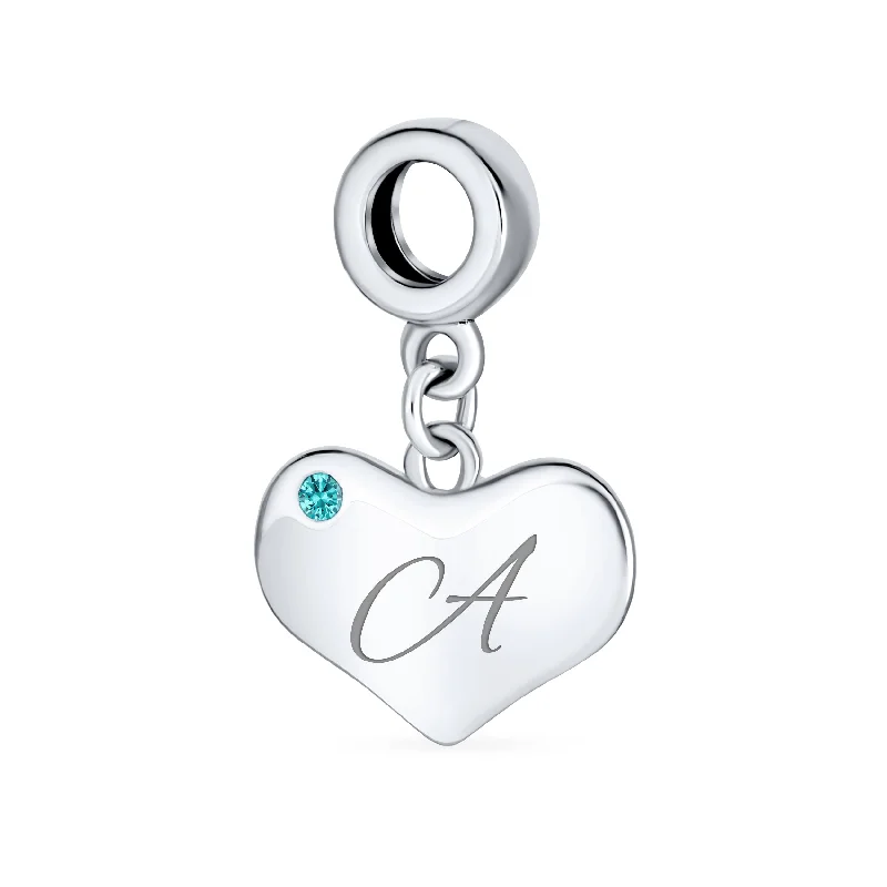 ladies bracelet brushed-Initial Alphabet Bead Charm Aqua Blue Heart Dangle Bead for European Bracelet