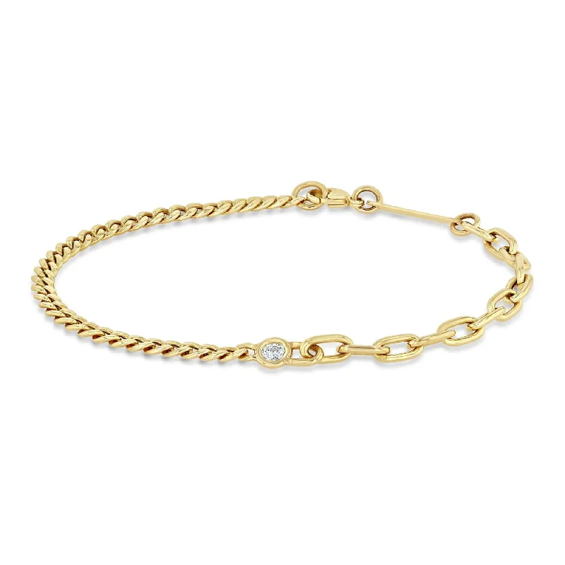 ladies bracelet rose gold finish-14k Floating Diamond Mixed Small Curb Chain Bracelet