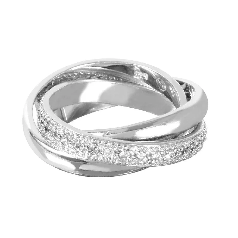 Ladies rings creative artistic styles-Clearance-Silver 925 Rhodium Plated CZ Movable Ring - STR00127