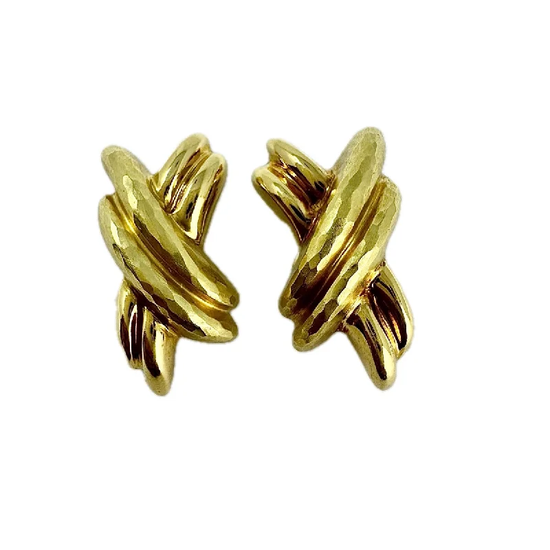 Ladies earrings channel set earrings-Vendorafa 18K Gold Bright Finished "X" Earrings