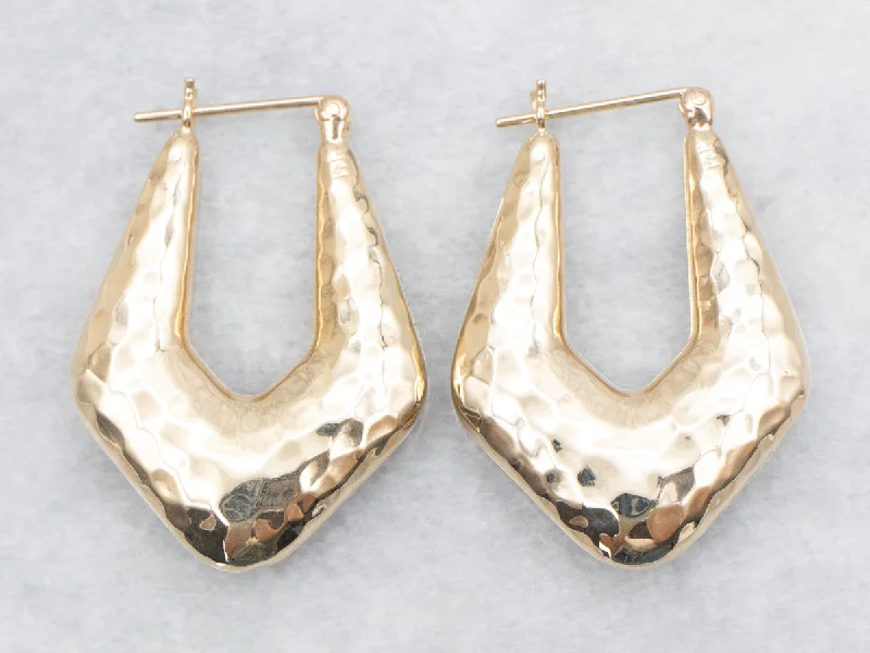 Ladies earrings long-lasting earrings-Puffy Gold Hammered Hoop Earrings