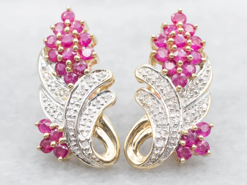 Ladies earrings group custom designs-Vintage Diamond and Ruby Drop Earrings