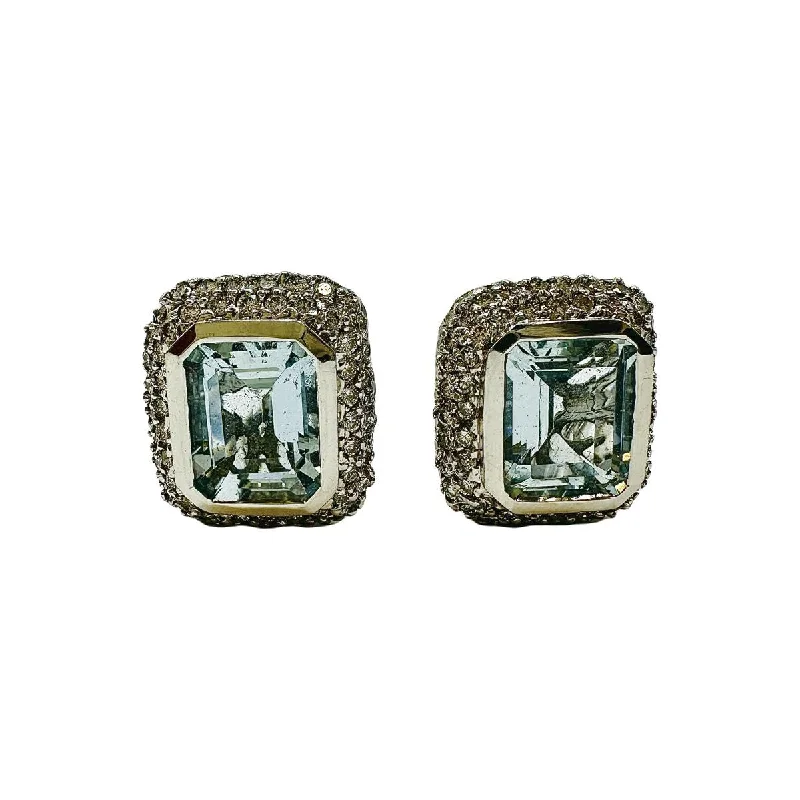 Ladies earrings amethyst stone earrings-Barry Kronen 18K White Gold Earrings with Aquamarine and Diamonds