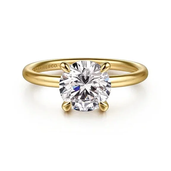 Ladies engagement rings hand-forged halo rings-Tiana - 14K Yellow Gold Round Solitaire Diamond Engagement Ring (Setting Only)