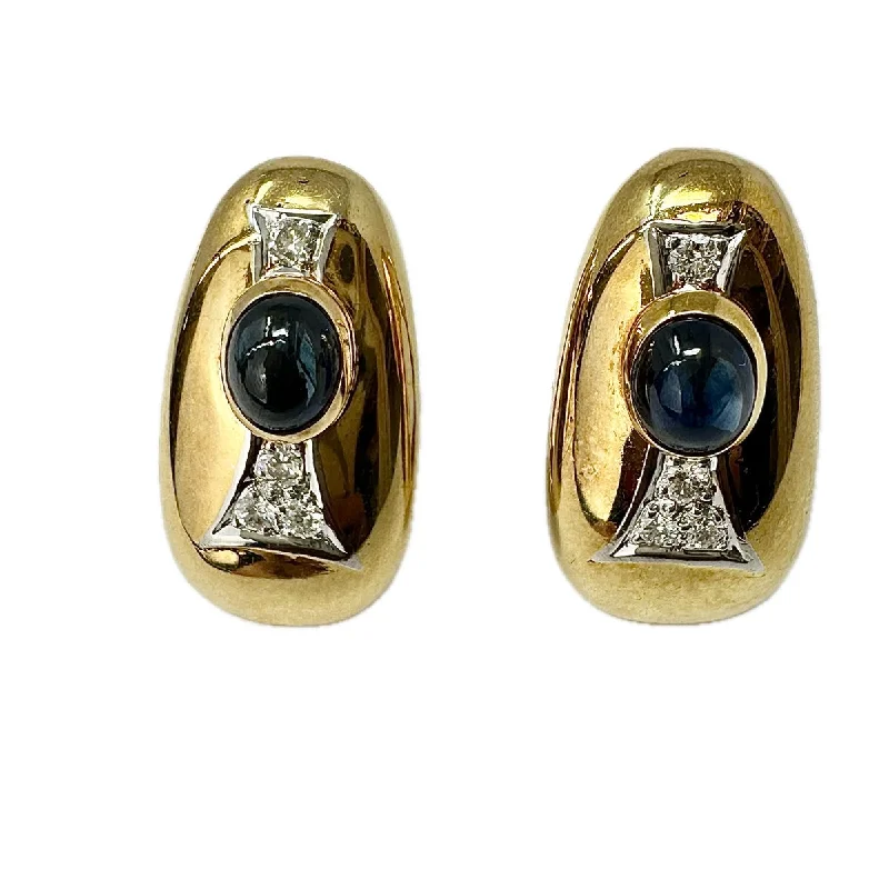 Ladies earrings symmetrical balance styles-18K Gold Earrings with Diamond and Sapphire