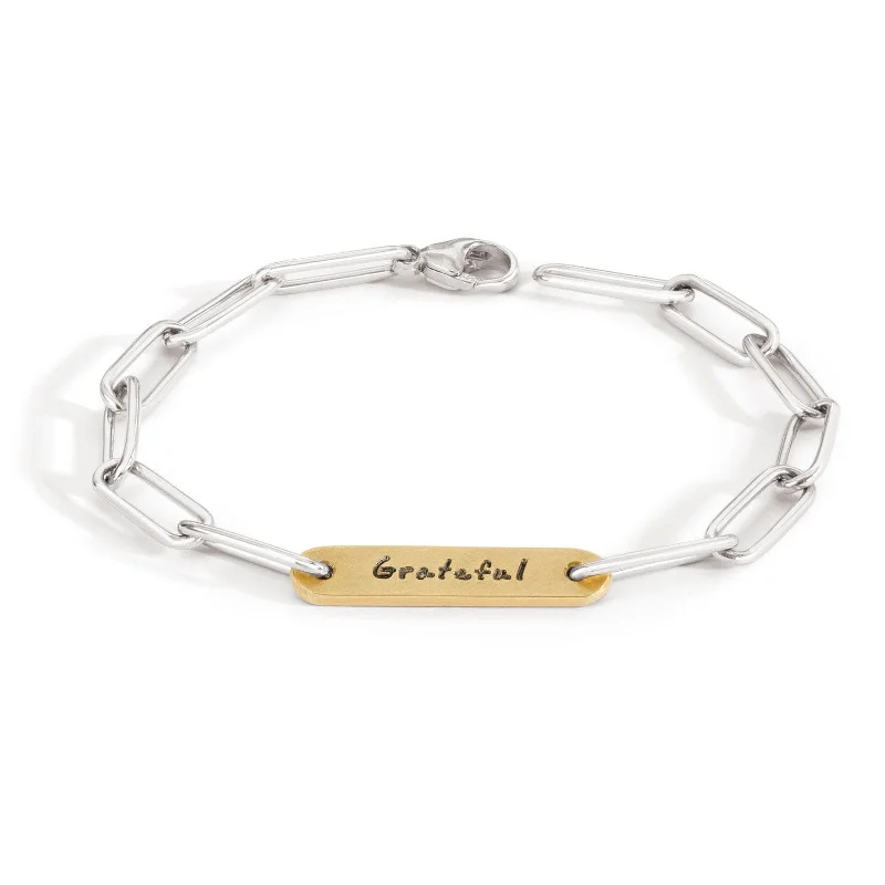 ladies bracelet classic silver-5.2mm Silver & Gold Grateful Flat Bar Bracelet