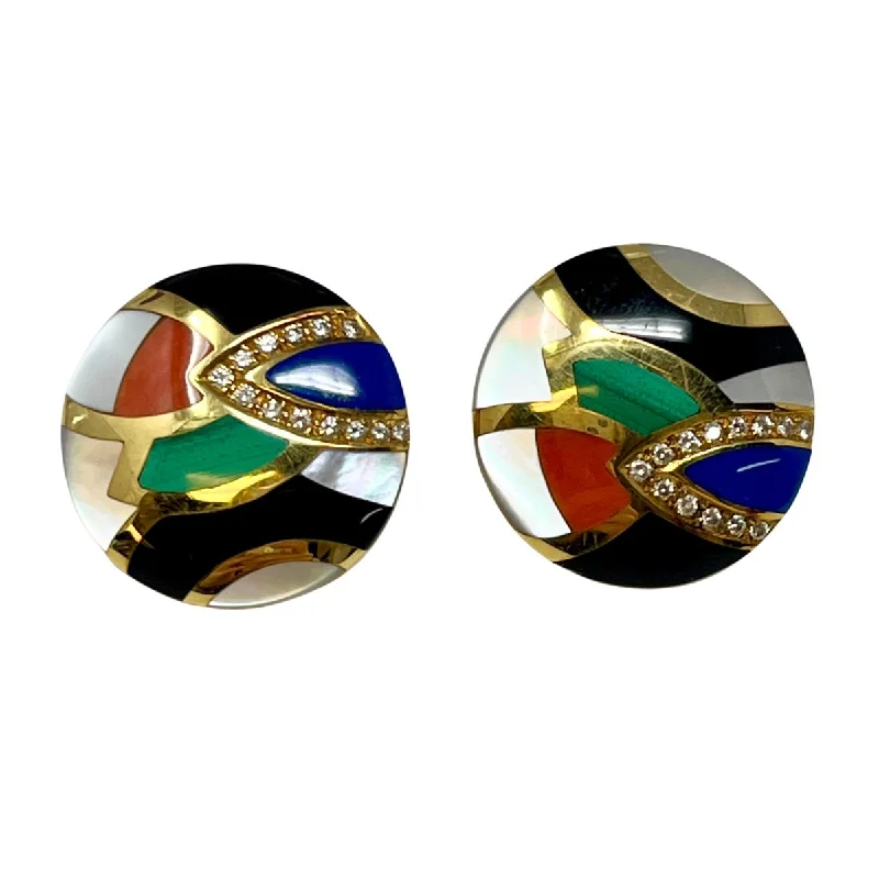 Ladies earrings single stone styles-Asch Grossbardt 18K Gold Earrings with Onyx, Malachite and Lapis