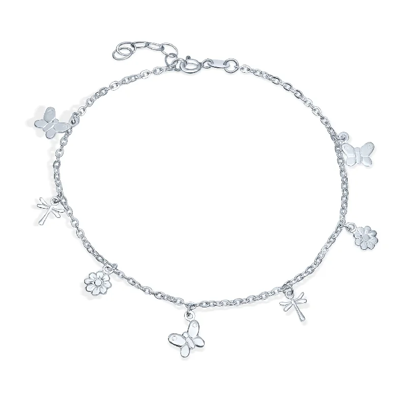 ladies bracelet subtle-Nature Garden Butterfly Anklet Ankle Bracelet Sterling Silver 9-10 Inch