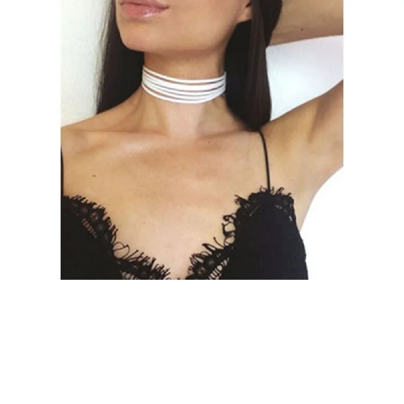 ladies necklace name-Sexy Sparkles White Multilayers Velvet Choker Necklace for Women Girls Gothic Choker Bolo Tie Chokers