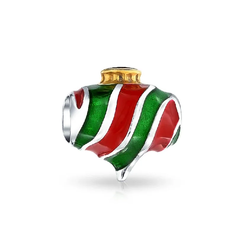 ladies bracelet sustainable rose gold-Red Green Holiday Christmas Charm Bead Sterling Silver for European Bracelets