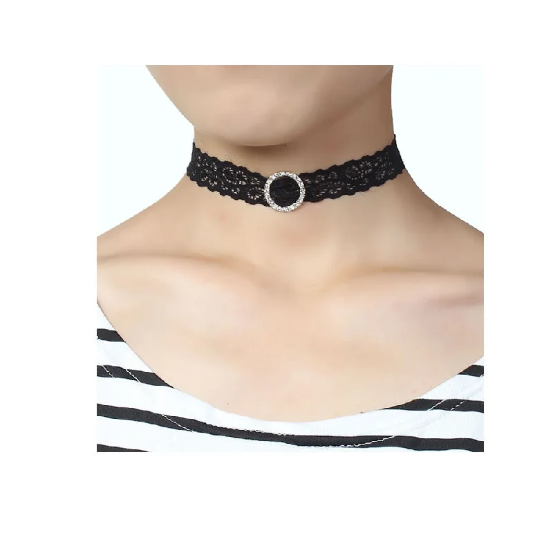 ladies necklace clearance rose gold-Sexy Sparkles Black Lace Choker Necklace for Women Girls Gothic Choker Bolo Tie Corset Lace Chokers