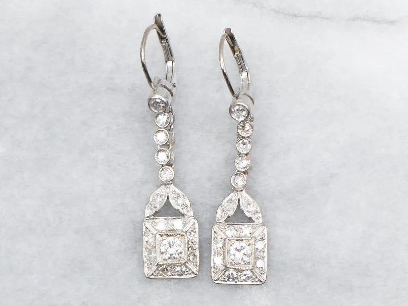 Ladies earrings satin finish styles-Diamond Square Shaped Drop Earrings