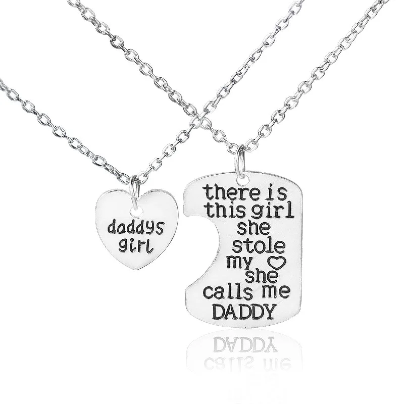 ladies necklace lab-grown stones-SEXY SPARKLES 2 piece necklace inch Daddy's Girlinch and inch There is this girl she stole my heart she calls me Daddyinch  2 Pc Jewelry Necklace