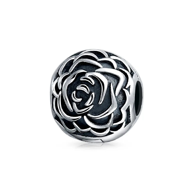 ladies bracelet woven-Bloom Floral Rose Clasp Spacer Charm Oxidized Silver for European Bracelet