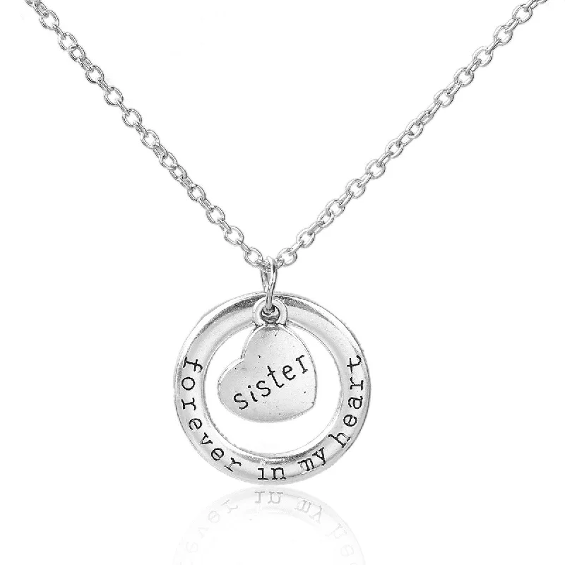 ladies necklace modern platinum-Sexy Sparkles inch  Forever In My Heart inch  and inch  Sister inch Motherâ€™s Day Family Jewelry Necklace