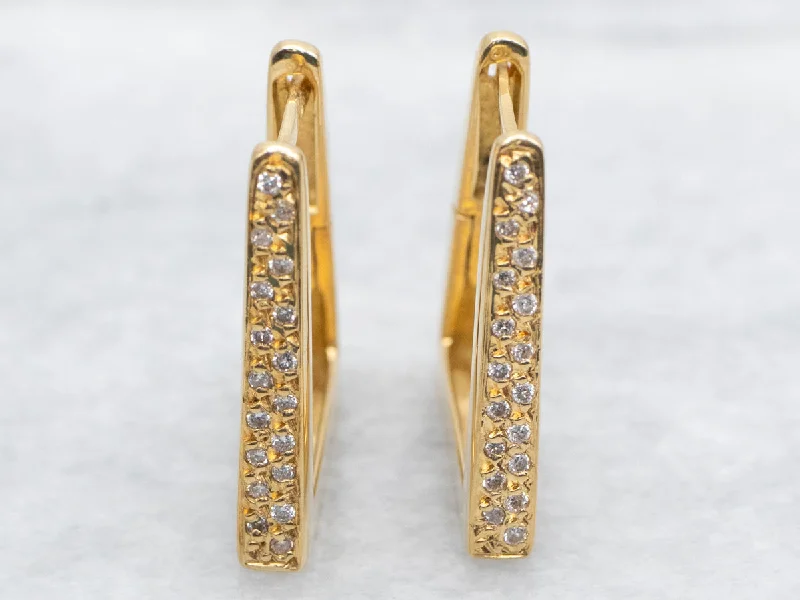 Ladies earrings symmetrical balance styles-Modern Gold Diamond Hoop Earrings