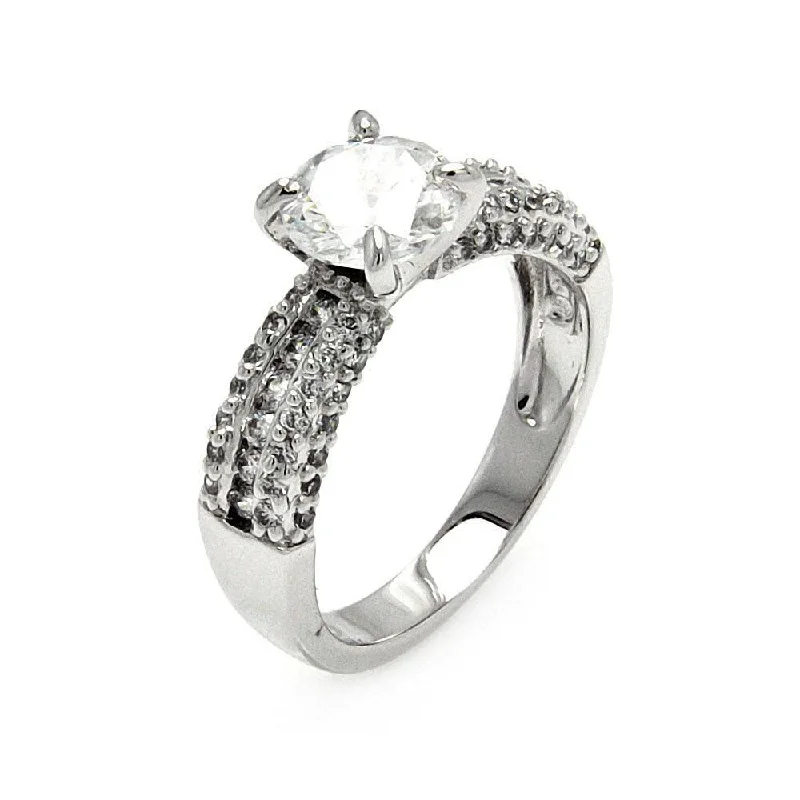 Ladies rings cubist style designs-Silver 925 Rhodium Plated Clear Round Center Channel Set CZ Bridal Ring - BGR00524