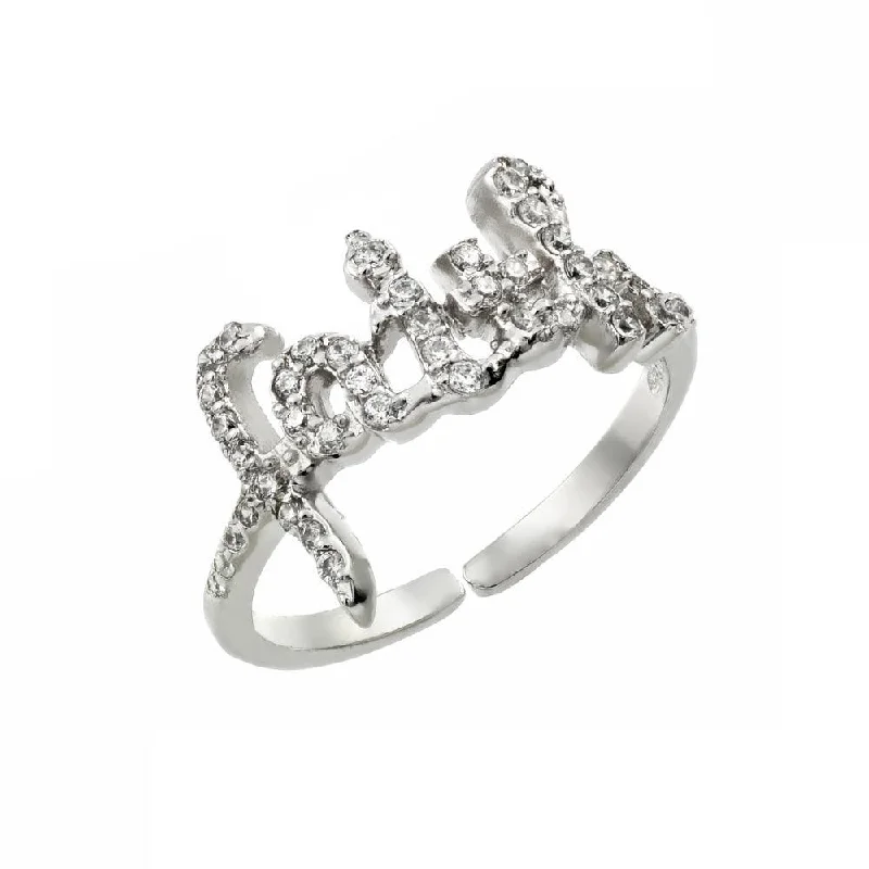 Ladies rings heritage inspired rings-Silver 925 Rhodium Plated Clear CZ Faith Adjustable Ring - BGR00884