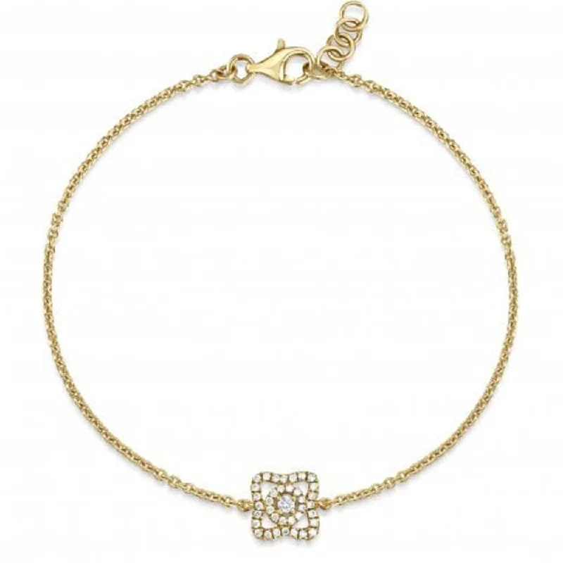 ladies bracelet nickel free-18ct Yellow Gold Diamond Set Single Flower Chain Bracelet