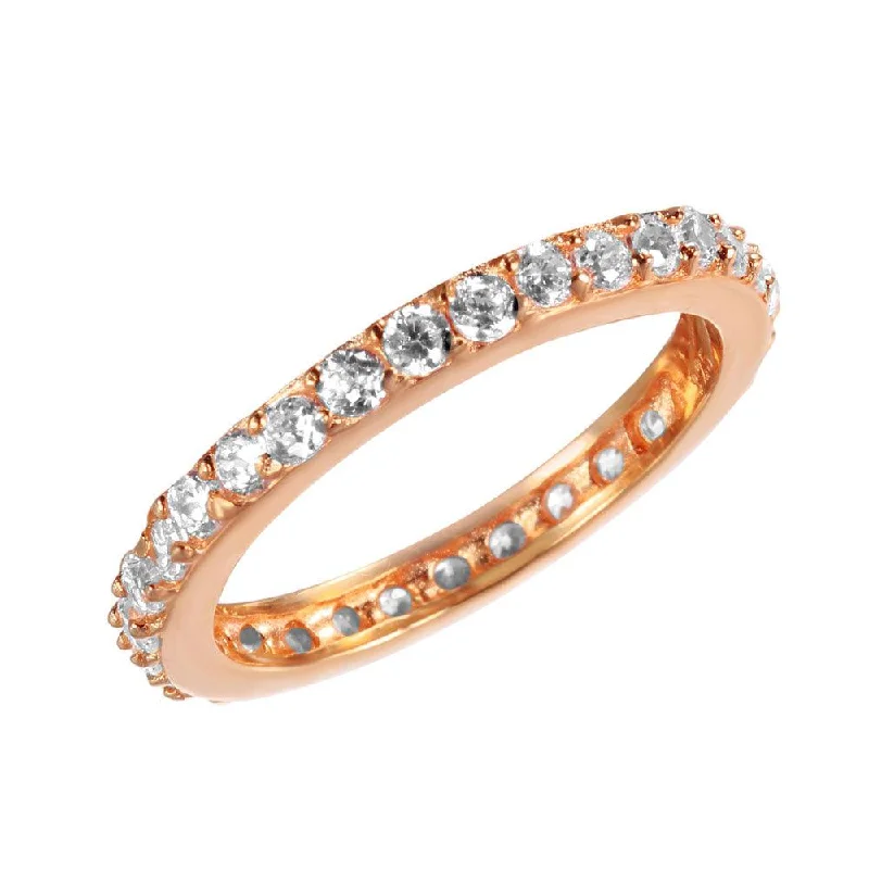 Ladies rings light feel styles-Silver 925 Rose Gold Plated Clear CZ Stackable Eternity Ring - STR00119RGP