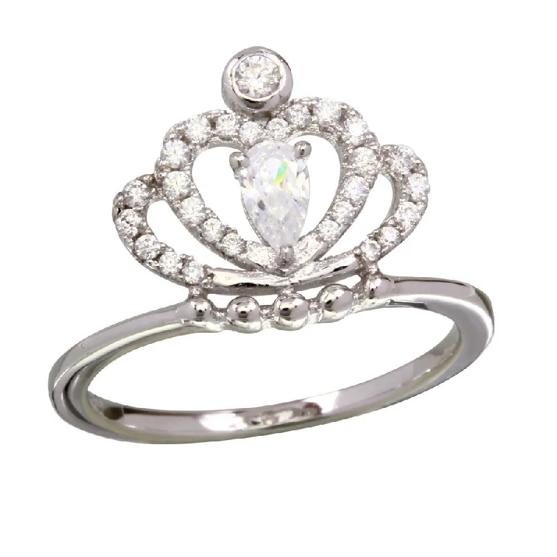 Ladies rings elegant timeless looks-Rhodium Plated 925 Sterling Silver Clear CZ Crown Ring - BGR01169CLR