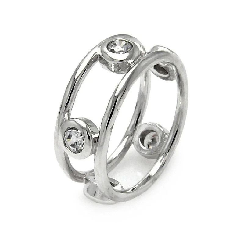 Ladies rings thumb statement pieces-Silver 925 Rhodium Plated 5 CZ Eternity Ring - STR00194