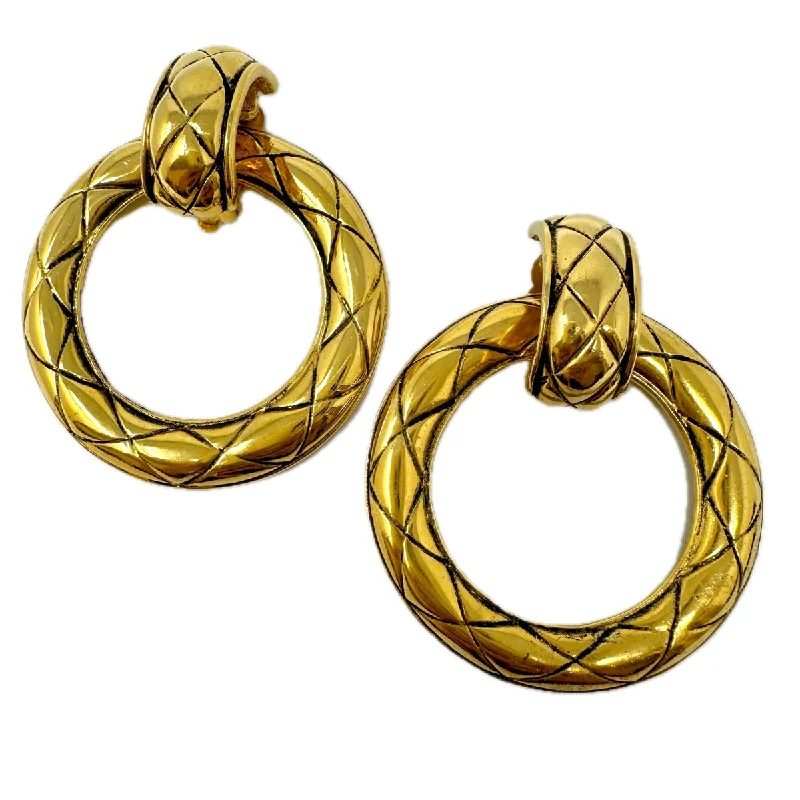 Ladies earrings antique style designs-Chanel Vintage Quilted Hoop Earrings