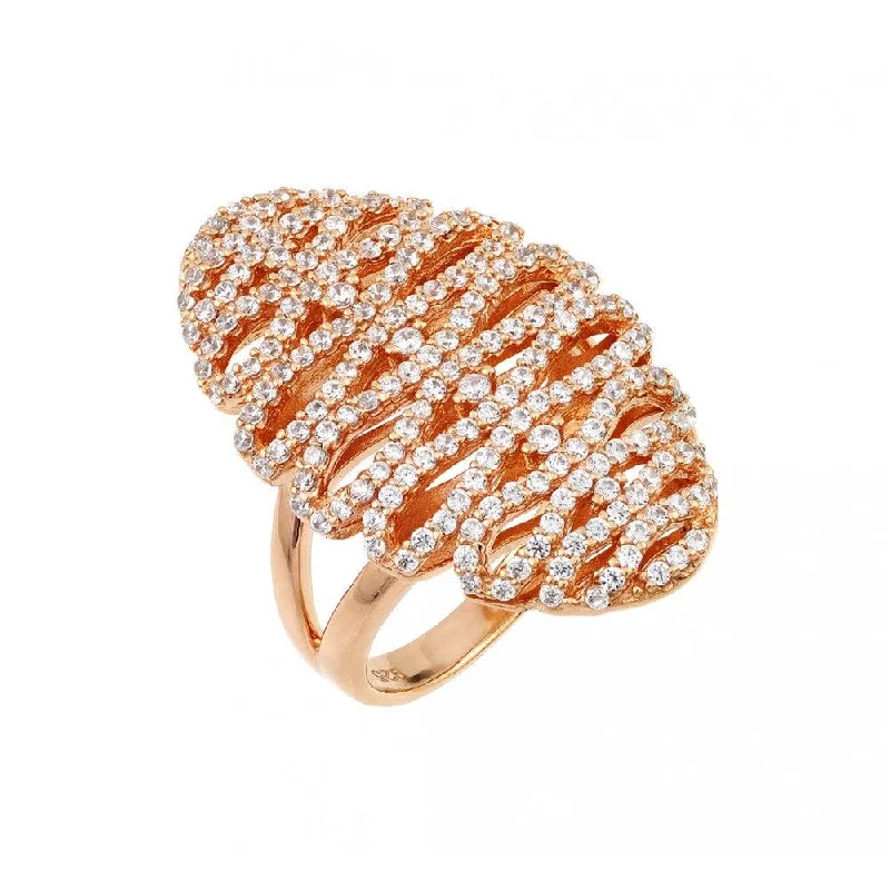 Ladies rings brushed texture styles-Silver 925 Rose Gold Plated Zig Zag Ring - GMR00024RGP