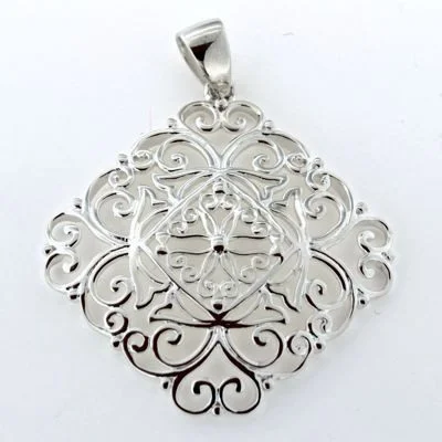 Ladies earrings Thai intricate styles-"Southern Gates" Filigree Pendant and Earrings in Sterling Silver.