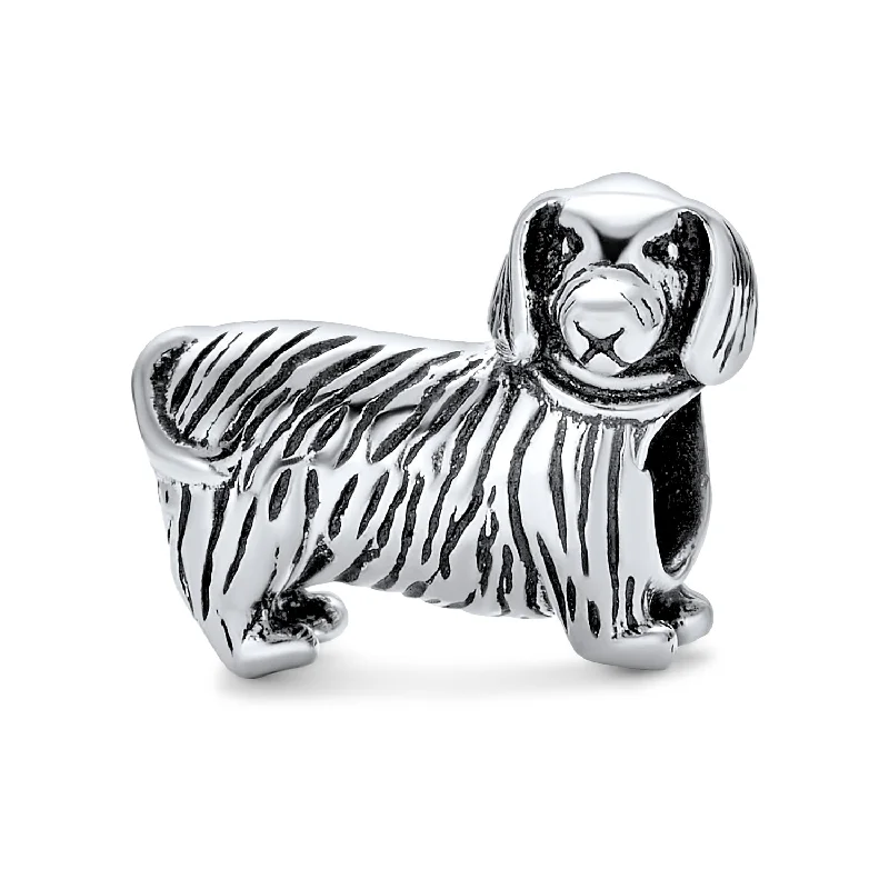 ladies bracelet durable-Oxidized Silver Dachshund Hot Dog Charm Bead European Bracelet Pet Animal Lover