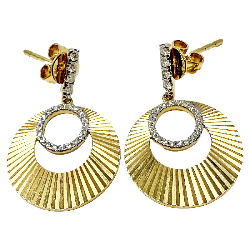 Ladies earrings holographic effect earrings-14K Gold Diamond Circle Drop  Earrings