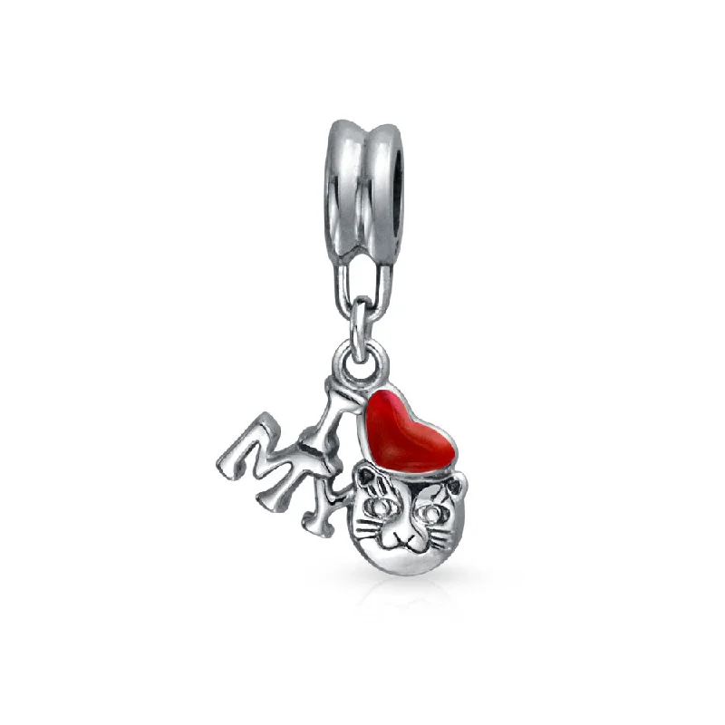 ladies bracelet trendy gold-Kitten Pet Red Heart 'I Love My Cat' Dangle Charm Bead for European Bracelet