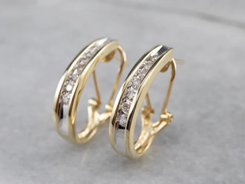 Ladies earrings balanced proportion styles-Diamond Gold Partial Hoop Earrings