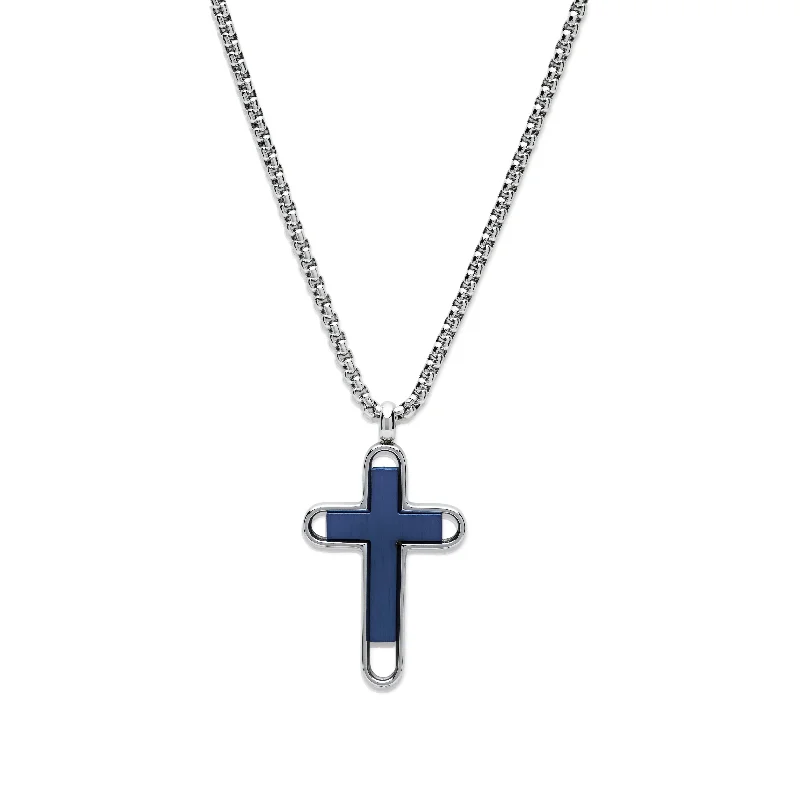 ladies necklace gothic platinum-Unique & Co Blue Cross Necklace