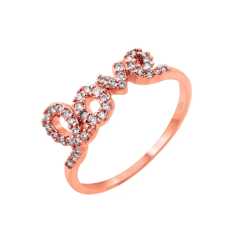 Ladies rings rose quartz styles-Silver 925 Rose Gold Plated Clear CZ Love Ring - BGR00781RGP