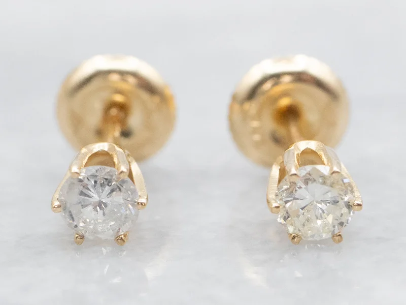 Ladies earrings contemporary bold styles-Screw-Back Diamond Gold Stud Earrings