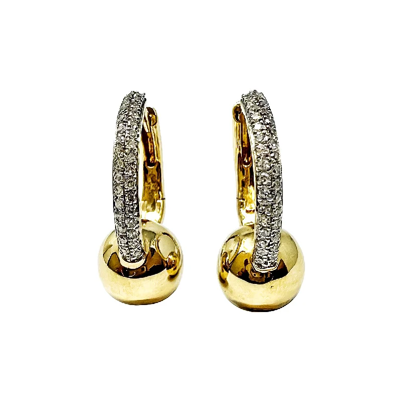 Ladies earrings bold color earrings-14K Gold Diamond Ball Hoop Earrings